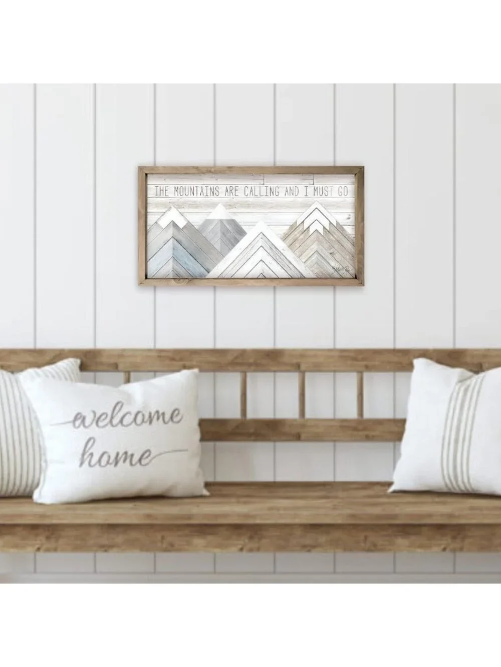 Rustic Framed Wood Sign - 'The Mountains Are Calling' 9x18 Home Decor Art